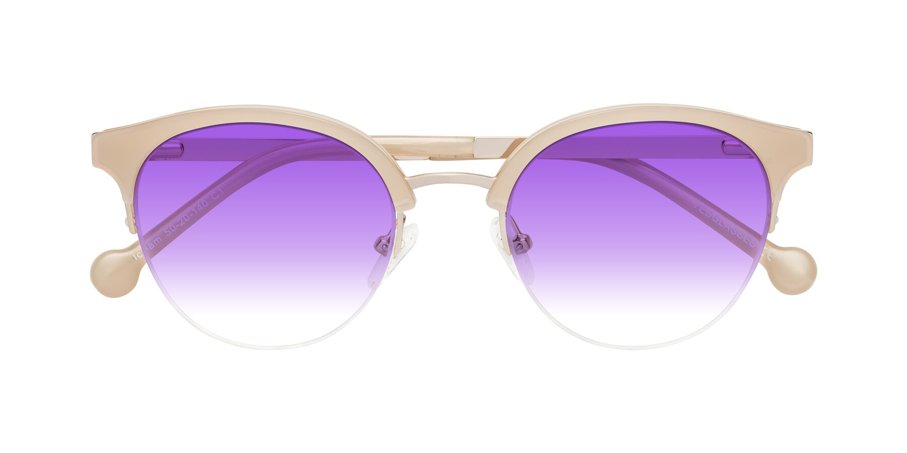 Folded Front of Icream in Beige-Gold with Purple Gradient Lenses