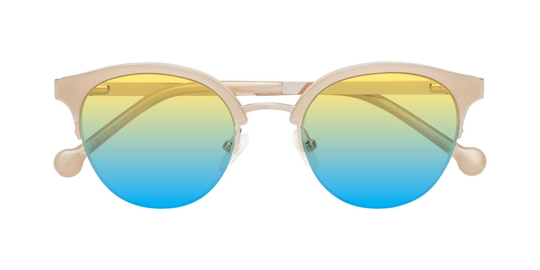 Folded Front of Icream in Beige-Gold with Yellow / Blue Gradient Lenses