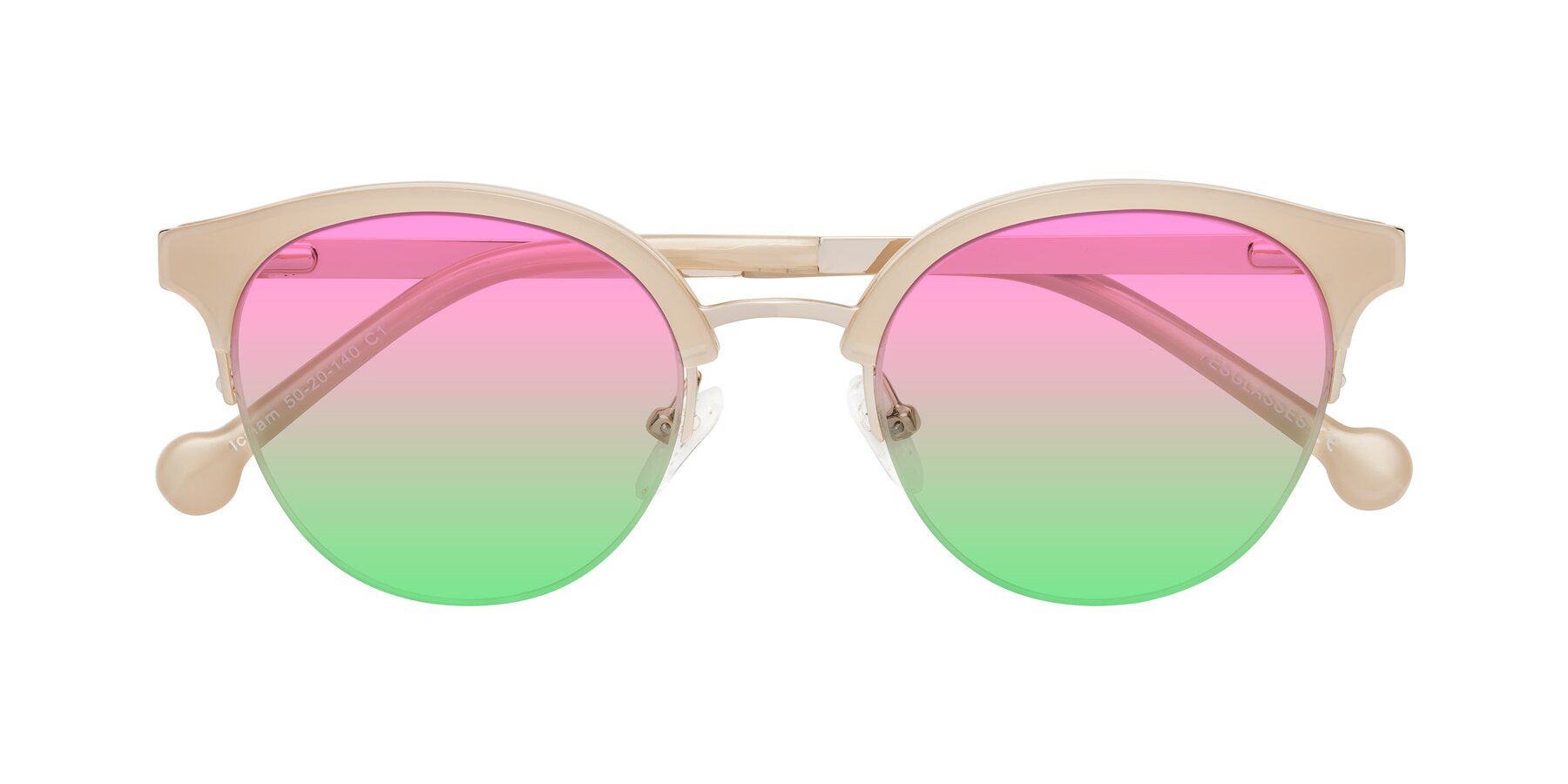 Folded Front of Icream in Beige-Gold with Pink / Green Gradient Lenses