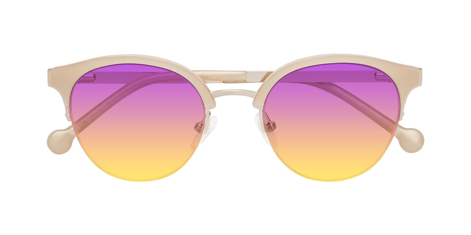 Folded Front of Icream in Beige-Gold with Purple / Yellow Gradient Lenses