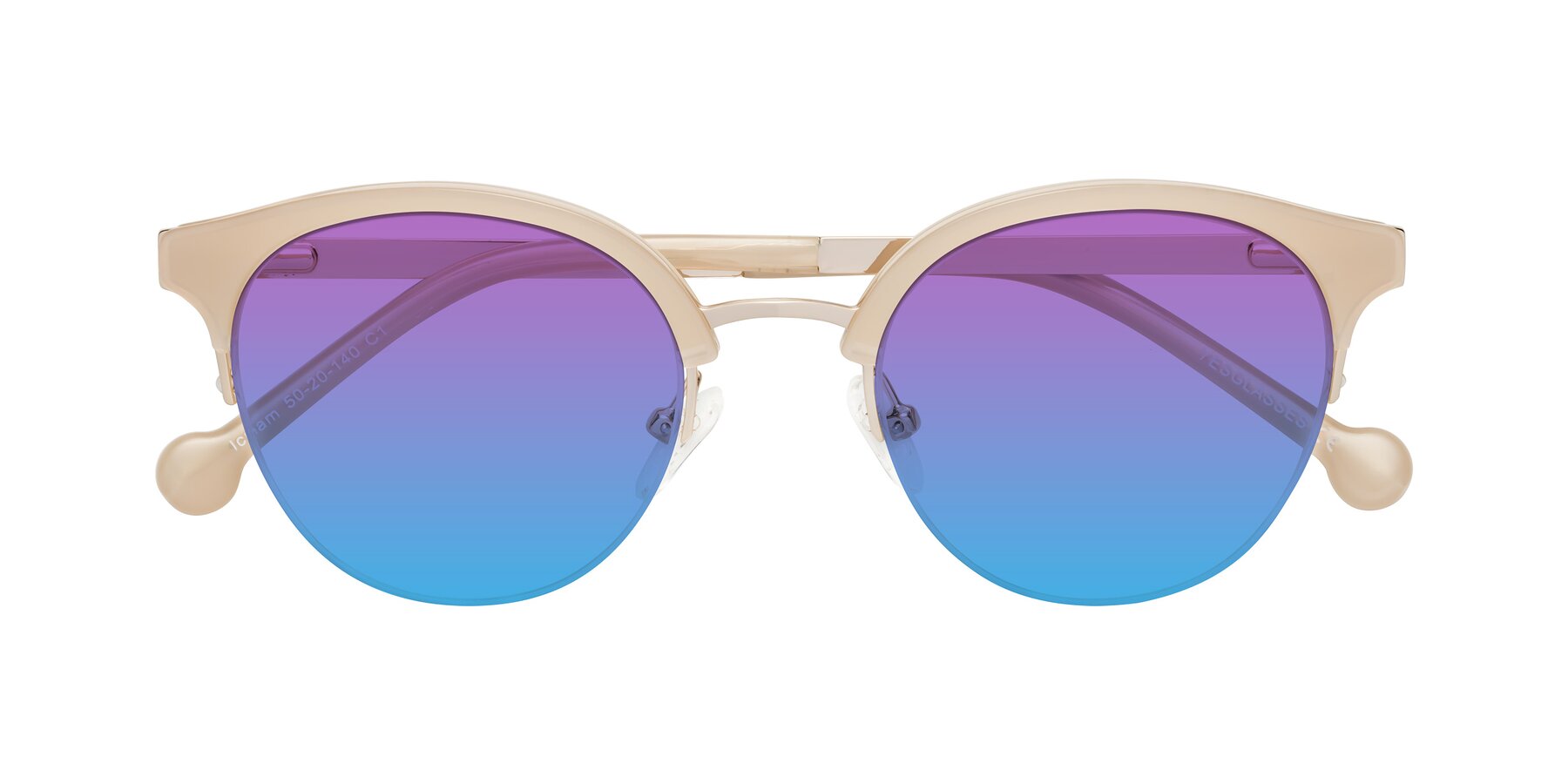 Folded Front of Icream in Beige-Gold with Purple / Blue Gradient Lenses