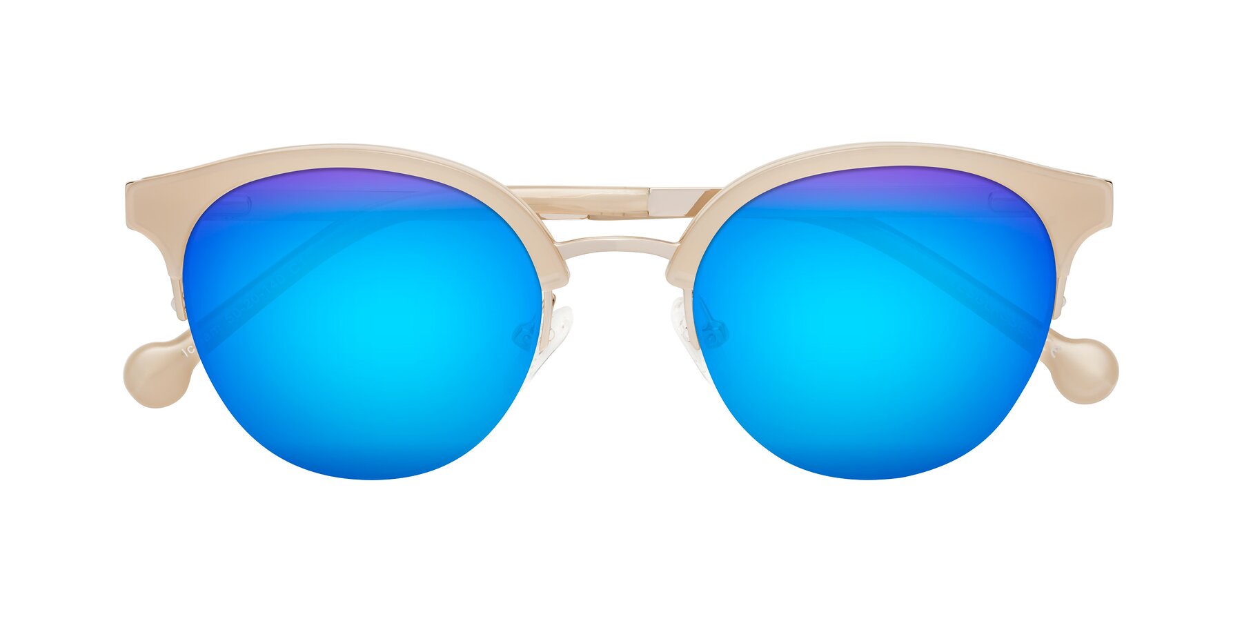 Folded Front of Icream in Beige-Gold with Blue Mirrored Lenses