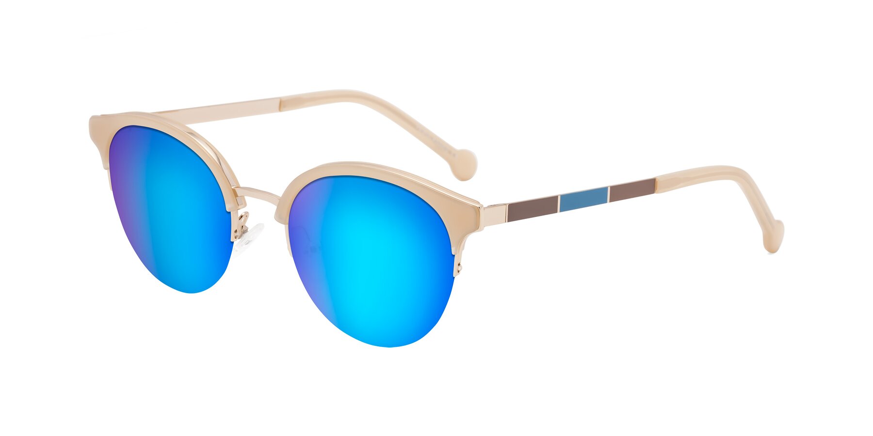 Angle of Icream in Beige-Gold with Blue Mirrored Lenses