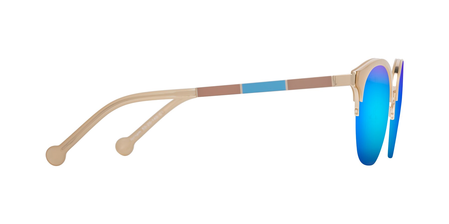 Side of Icream in Beige-Gold with Blue Mirrored Lenses