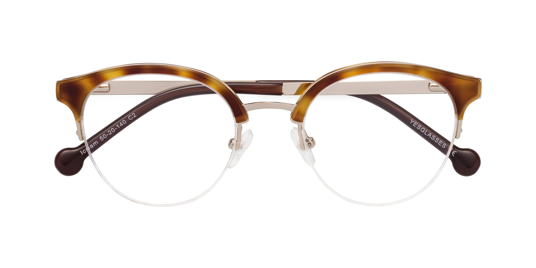 Folded Front of Icream in Tortoise-Gold with Clear Reading Eyeglass Lenses