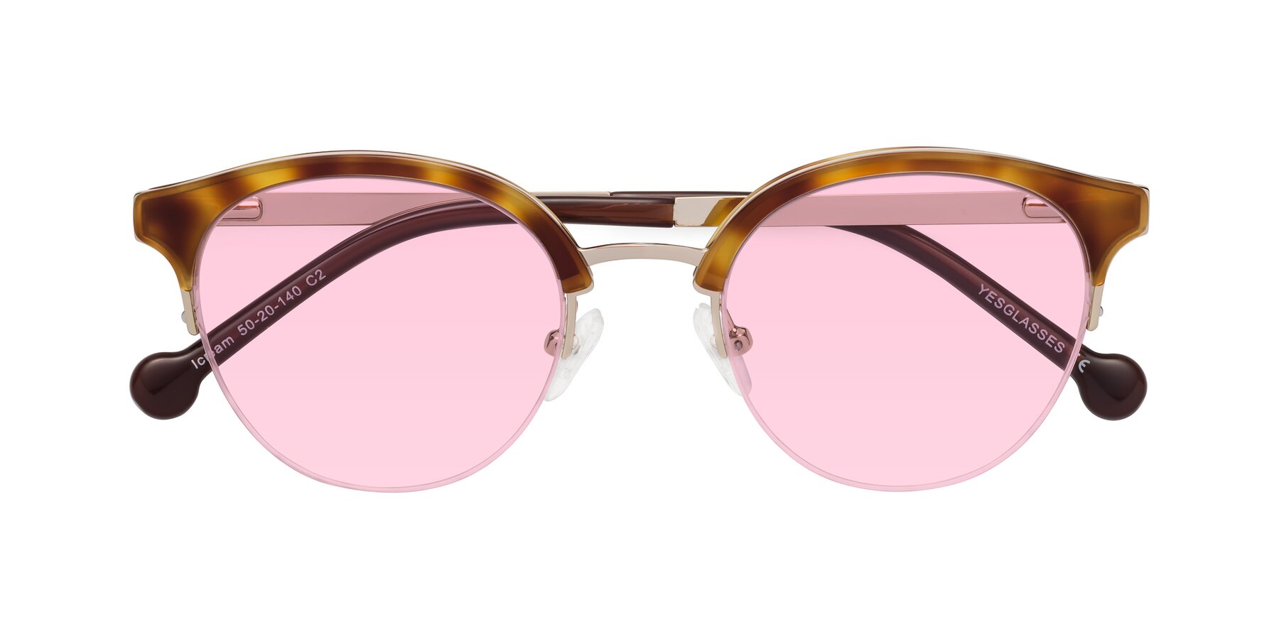 Folded Front of Icream in Tortoise-Gold with Light Pink Tinted Lenses