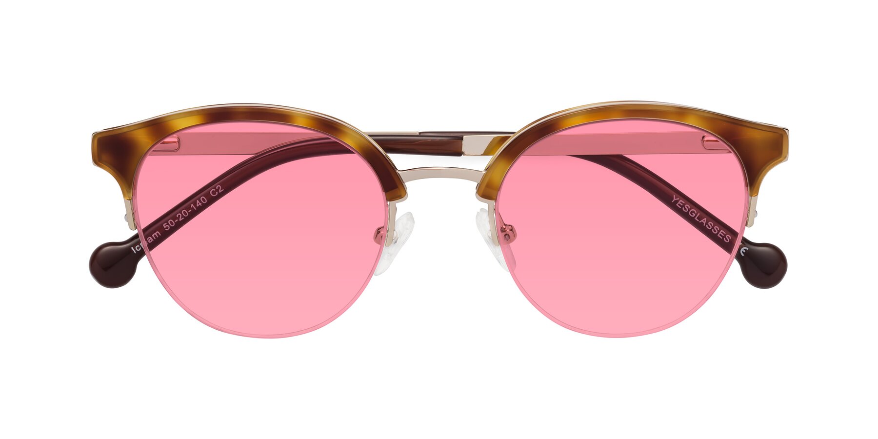 Folded Front of Icream in Tortoise-Gold with Pink Tinted Lenses