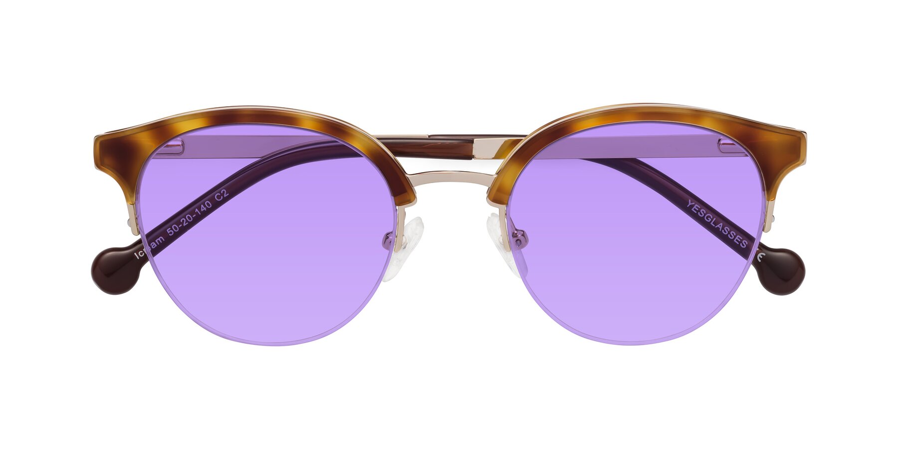 Folded Front of Icream in Tortoise-Gold with Medium Purple Tinted Lenses