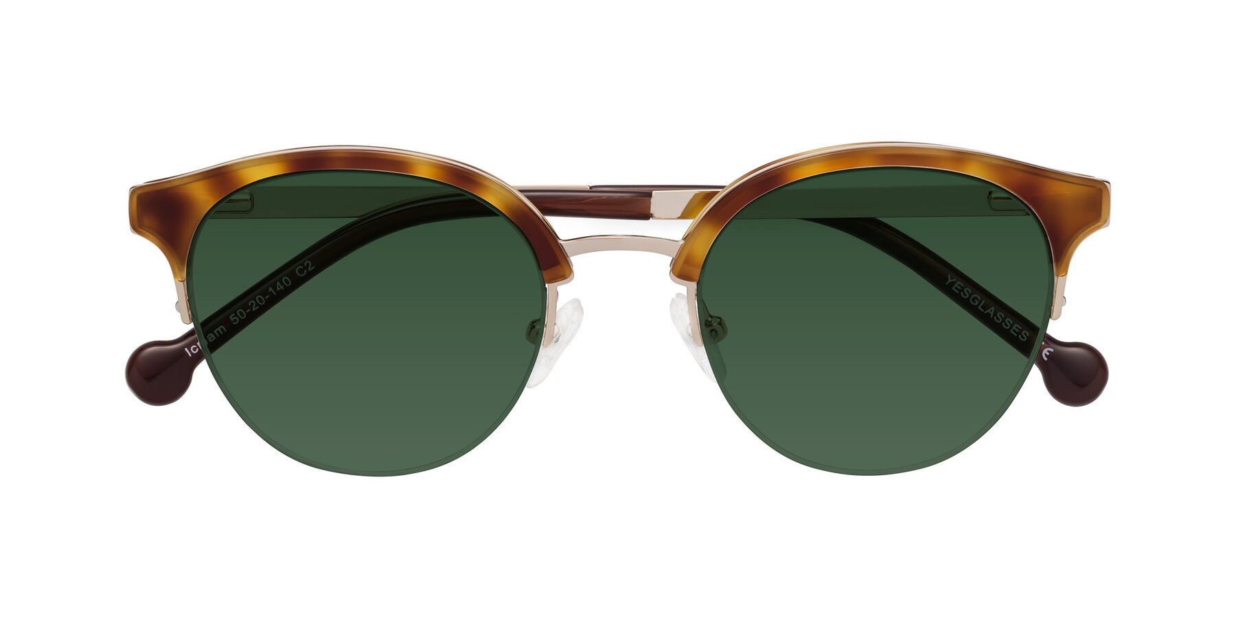 Folded Front of Icream in Tortoise-Gold with Green Tinted Lenses