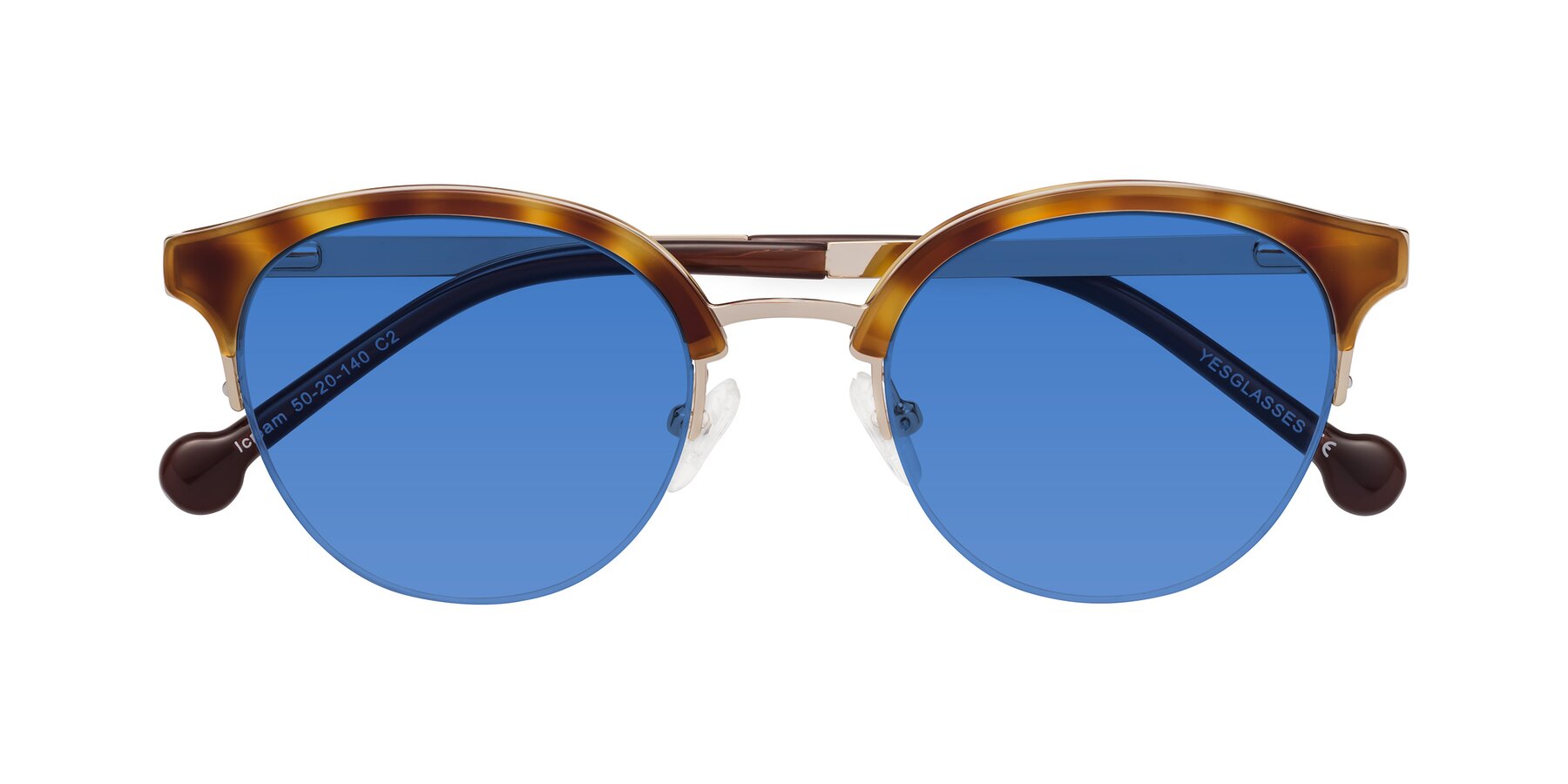 Folded Front of Icream in Tortoise-Gold with Blue Tinted Lenses