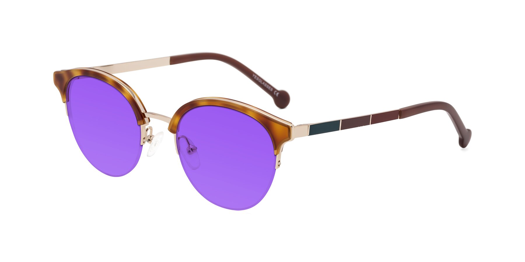 Angle of Icream in Tortoise-Gold with Purple Tinted Lenses