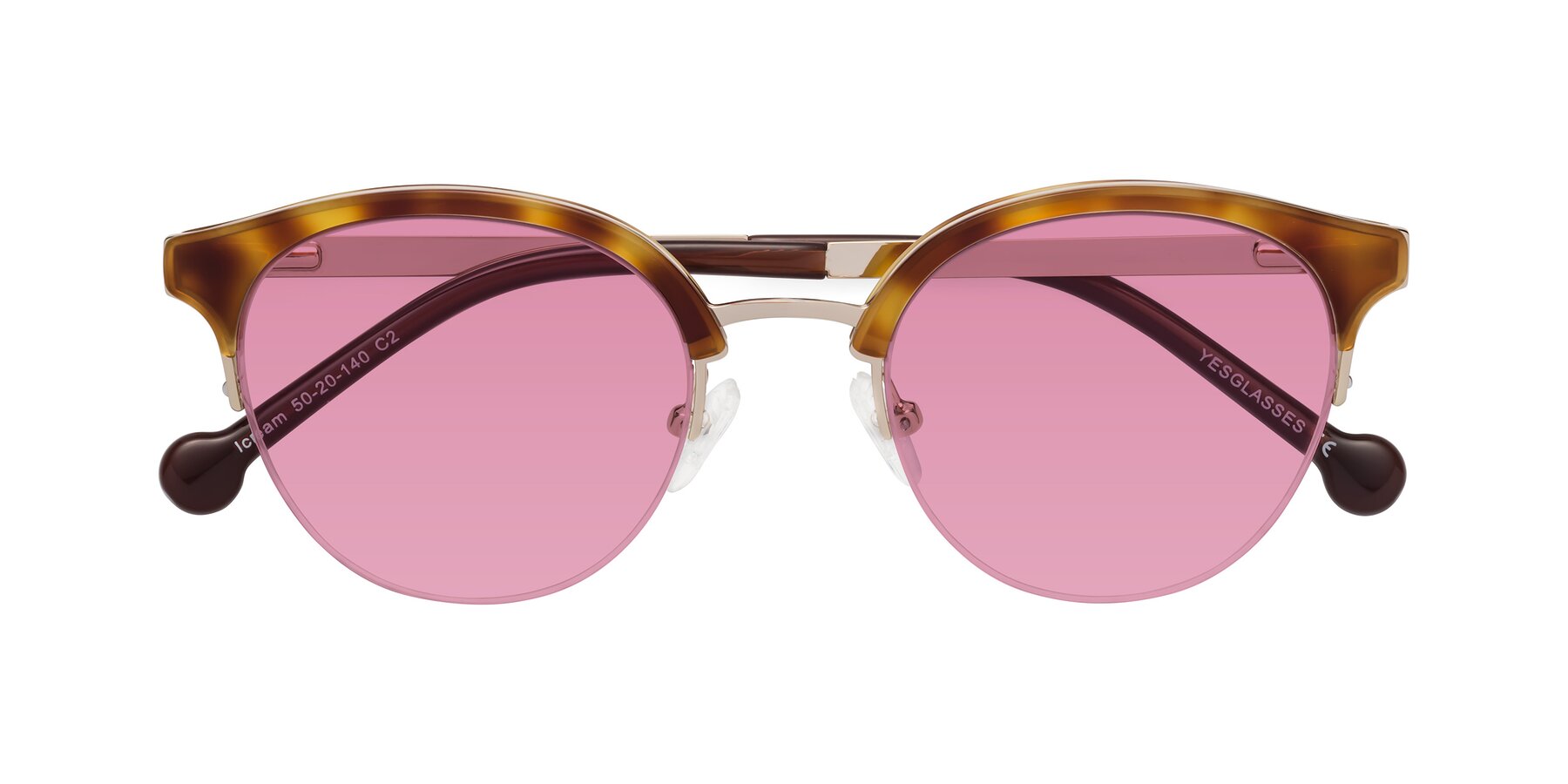 Folded Front of Icream in Tortoise-Gold with Medium Wine Tinted Lenses