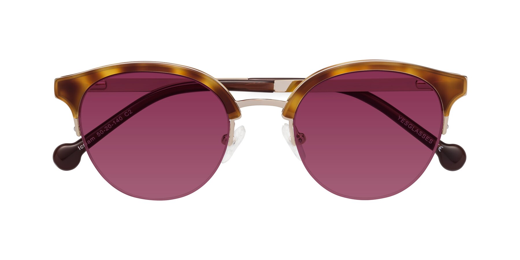 Folded Front of Icream in Tortoise-Gold with Wine Tinted Lenses