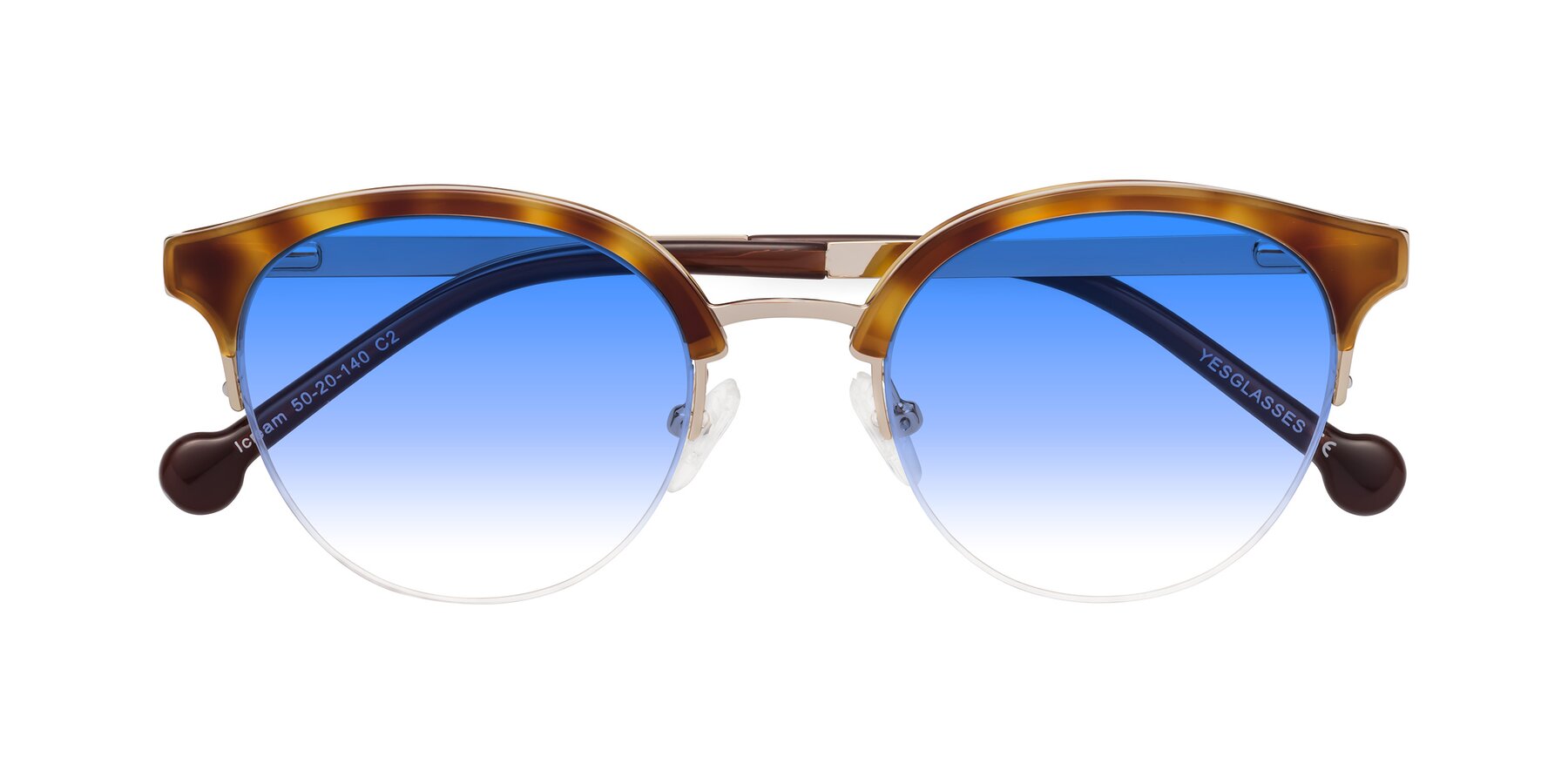 Folded Front of Icream in Tortoise-Gold with Blue Gradient Lenses