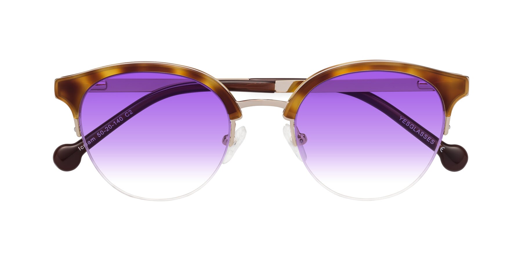 Folded Front of Icream in Tortoise-Gold with Purple Gradient Lenses