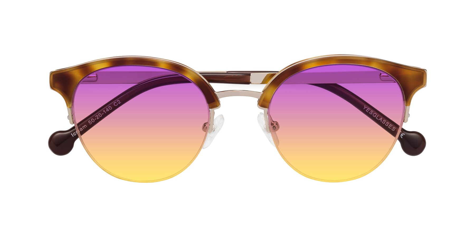 Folded Front of Icream in Tortoise-Gold with Purple / Yellow Gradient Lenses