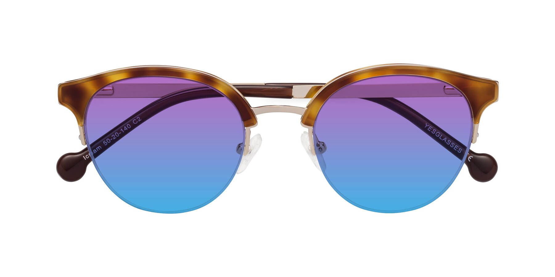 Folded Front of Icream in Tortoise-Gold with Purple / Blue Gradient Lenses