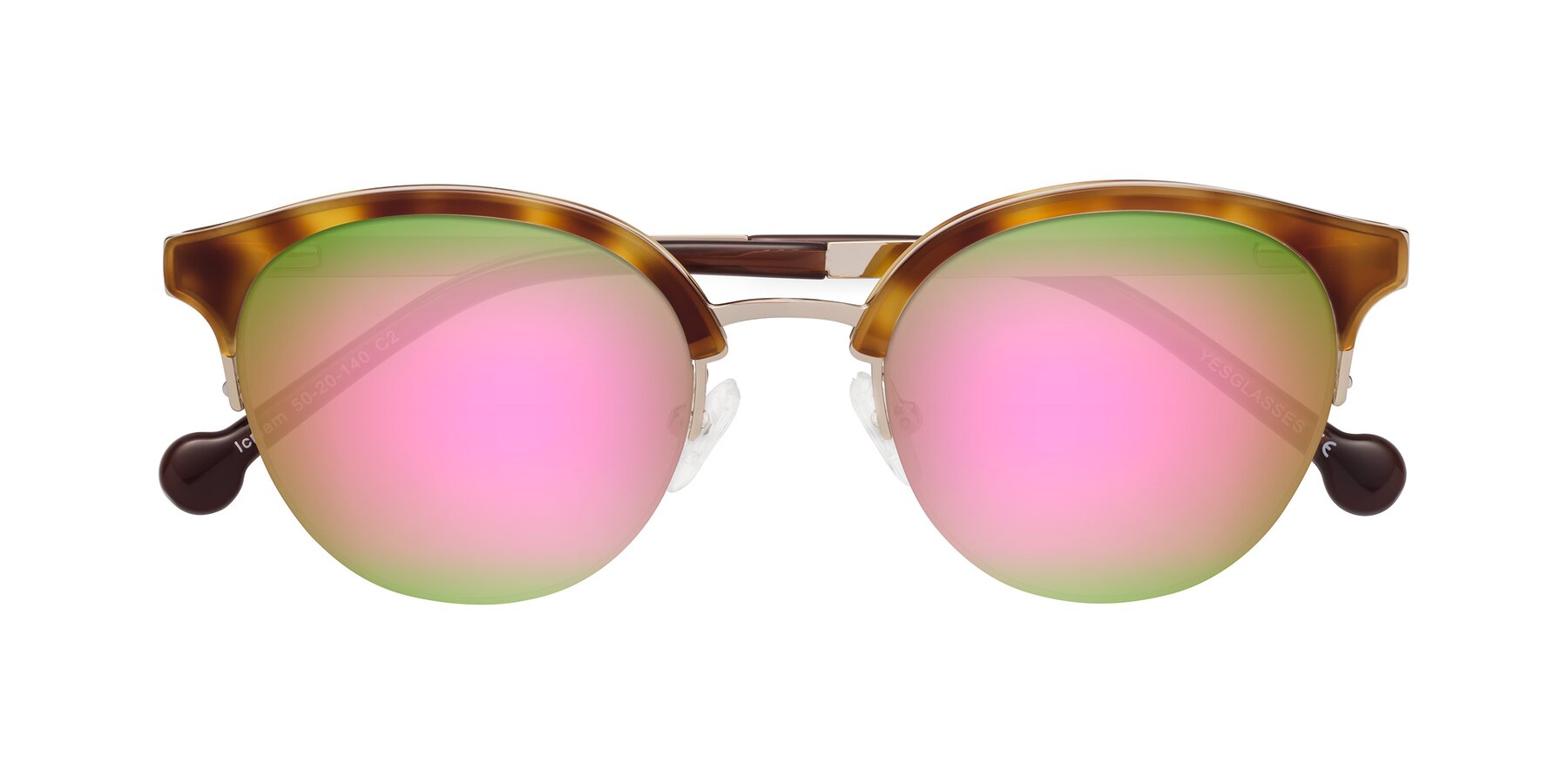 Folded Front of Icream in Tortoise-Gold with Pink Mirrored Lenses