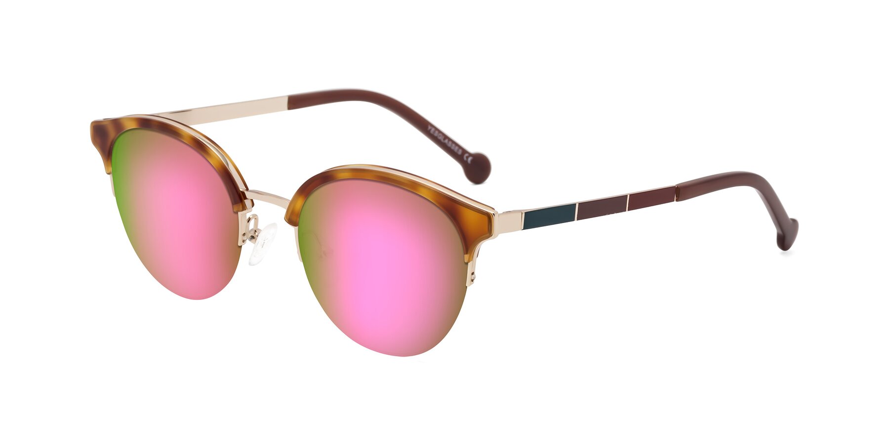 Angle of Icream in Tortoise-Gold with Pink Mirrored Lenses