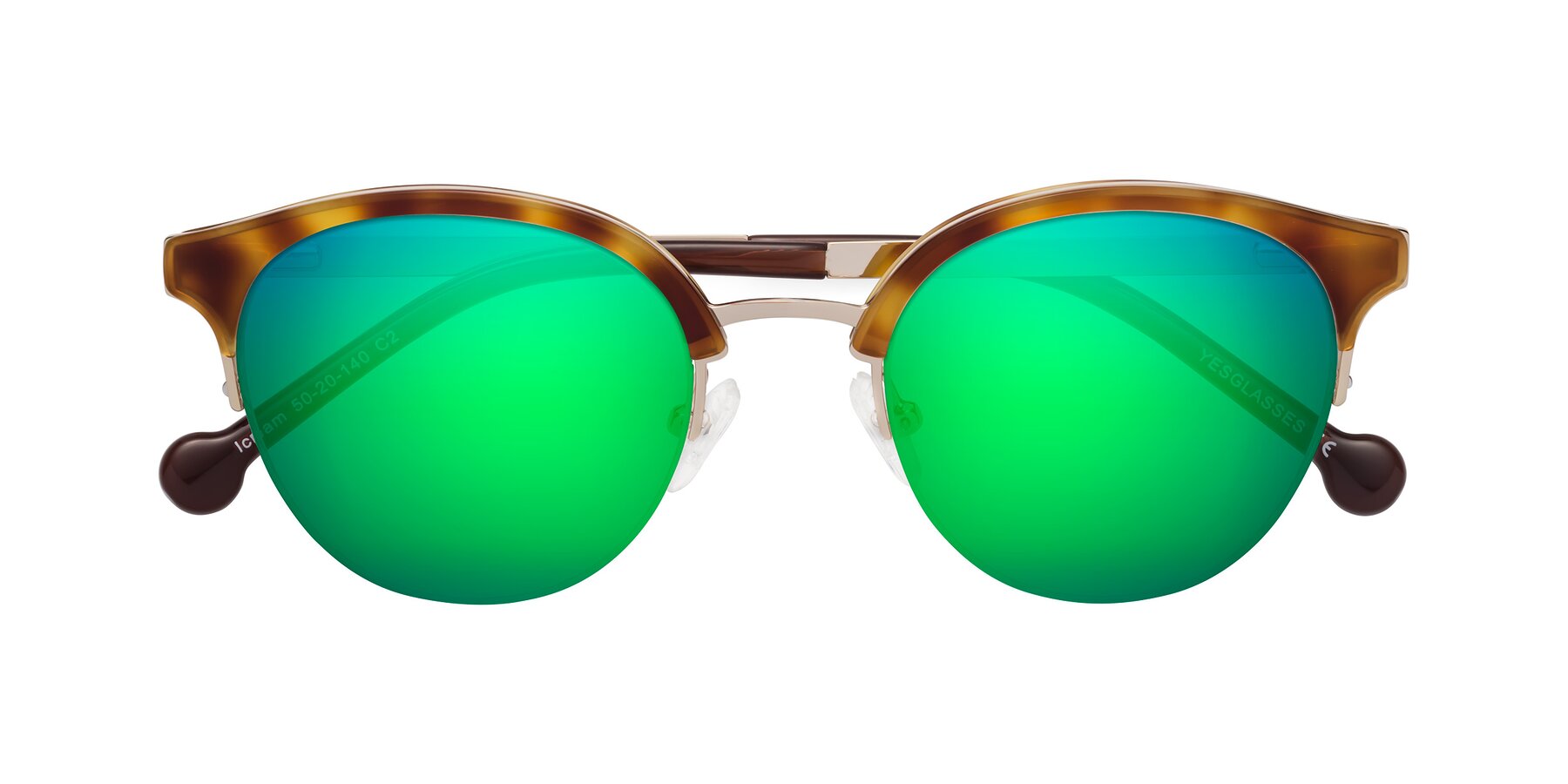 Folded Front of Icream in Tortoise-Gold with Green Mirrored Lenses