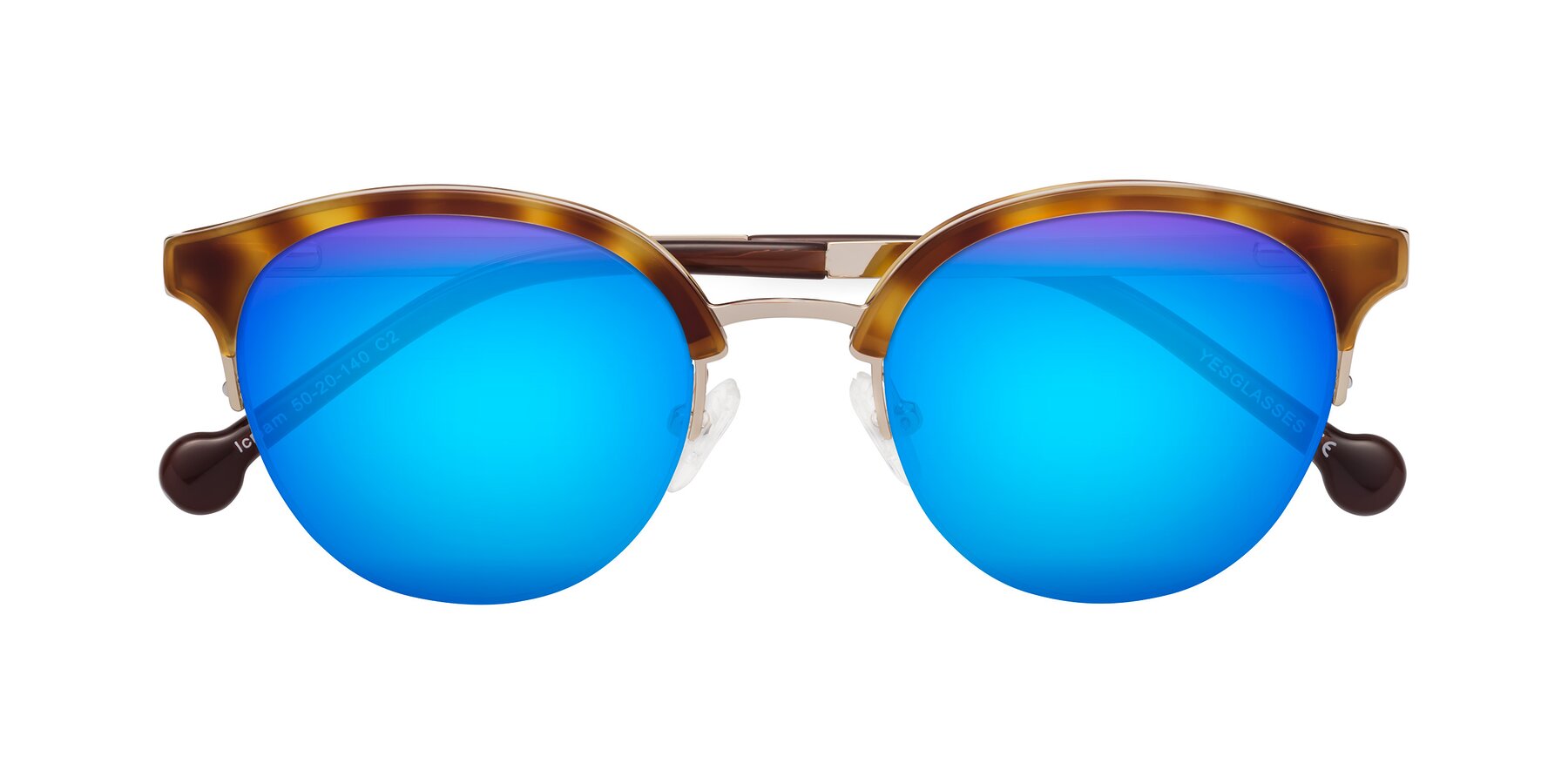 Folded Front of Icream in Tortoise-Gold with Blue Mirrored Lenses