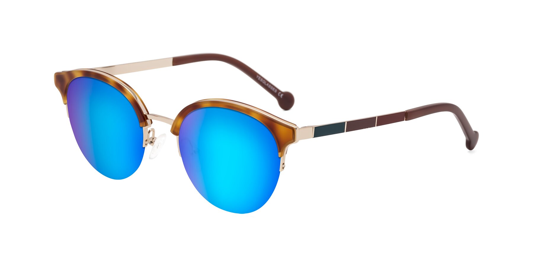 Angle of Icream in Tortoise-Gold with Blue Mirrored Lenses