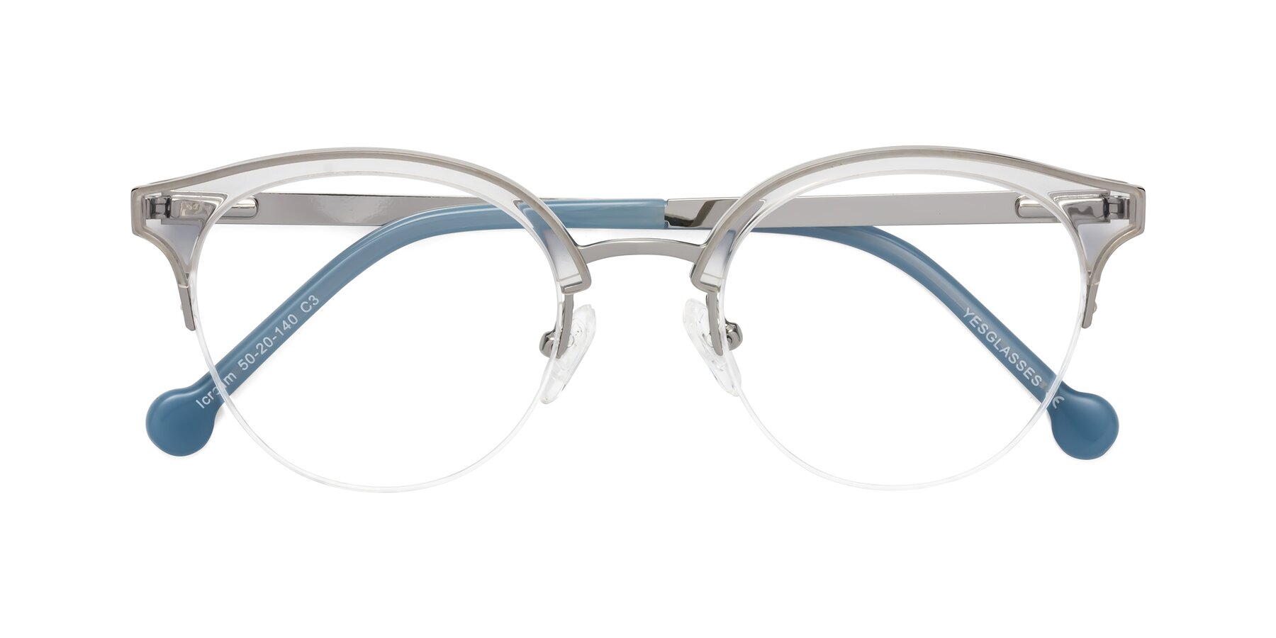 Folded Front of Icream in Clear-Silver with Clear Eyeglass Lenses