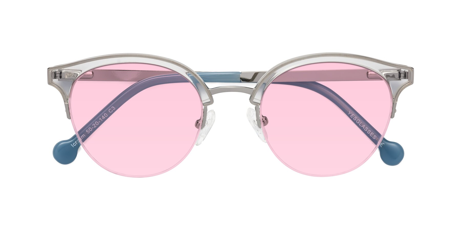 Folded Front of Icream in Clear-Silver with Light Pink Tinted Lenses