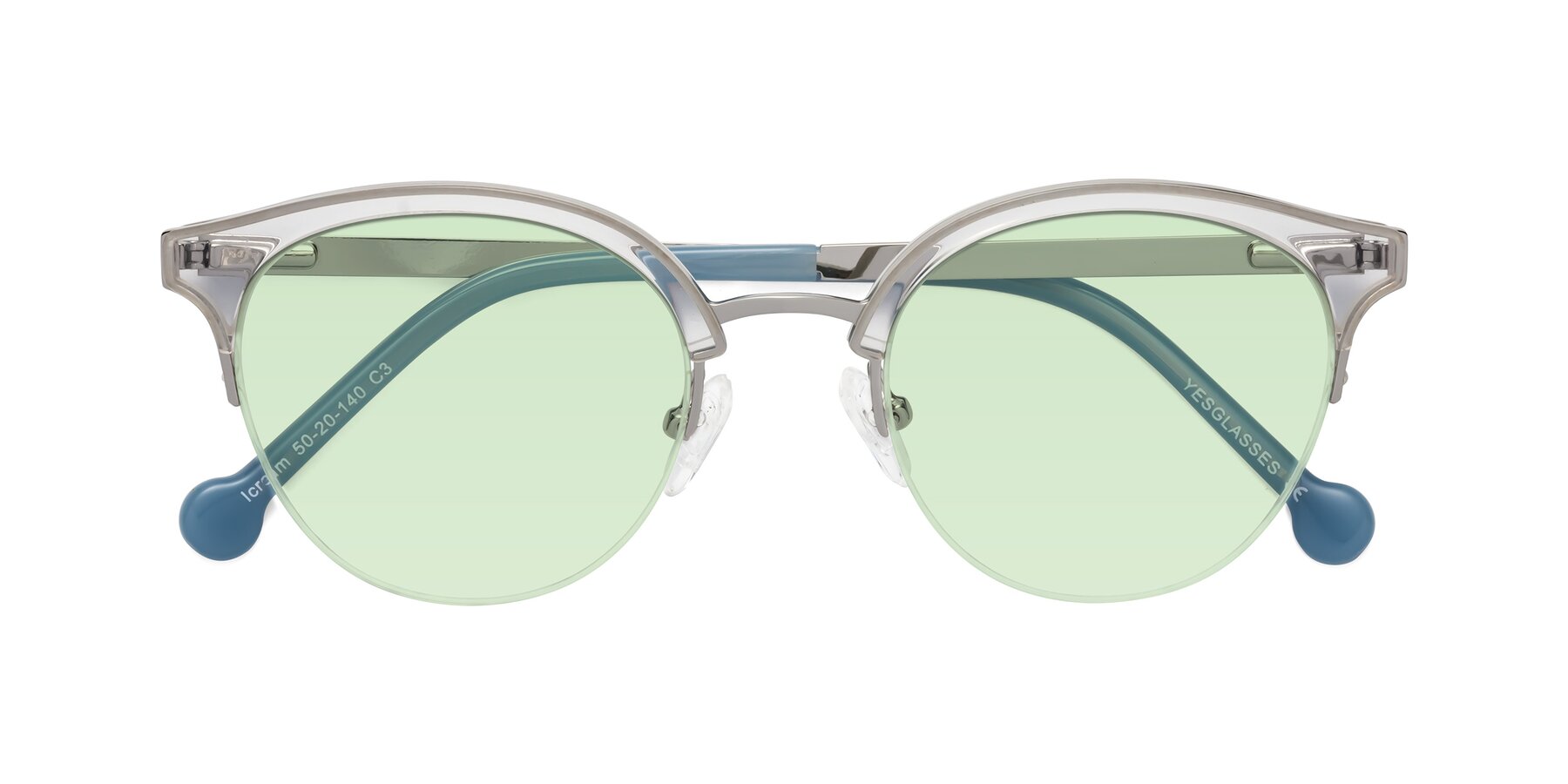 Folded Front of Icream in Clear-Silver with Light Green Tinted Lenses