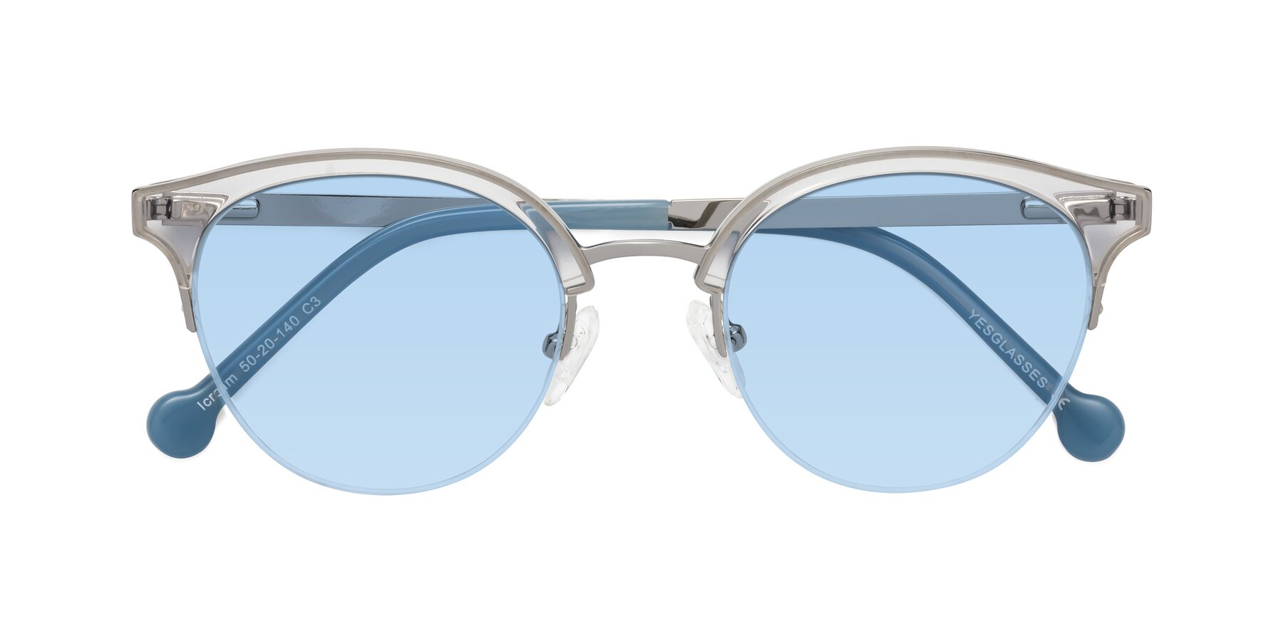 Folded Front of Icream in Clear-Silver with Light Blue Tinted Lenses