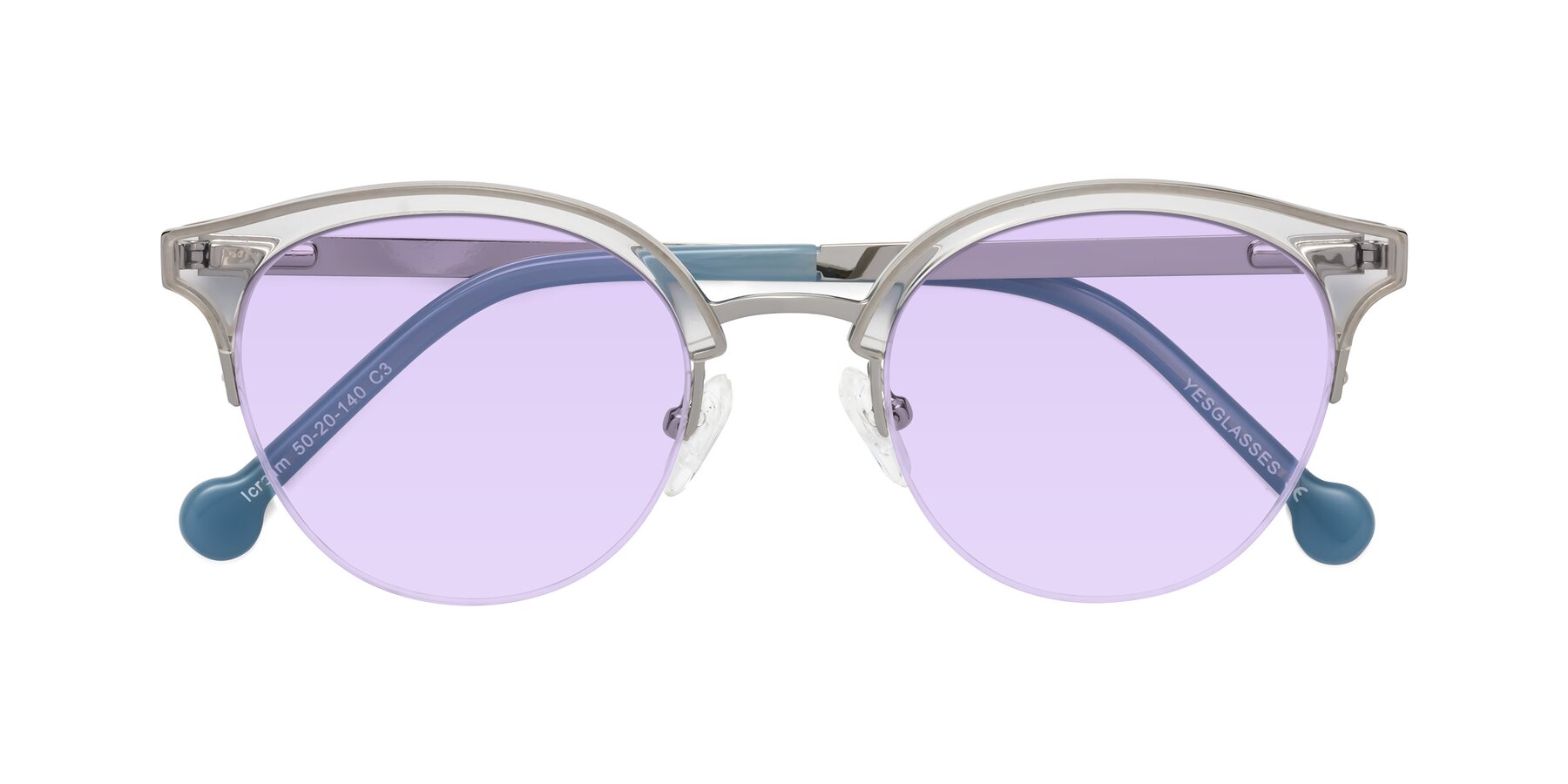 Folded Front of Icream in Clear-Silver with Light Purple Tinted Lenses