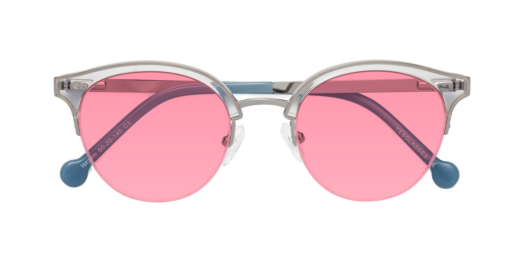 Folded Front of Icream in Clear-Silver with Pink Tinted Lenses