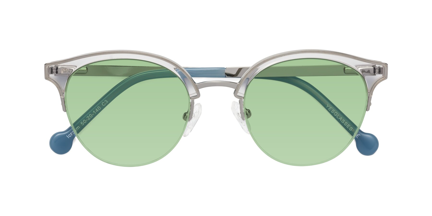 Folded Front of Icream in Clear-Silver with Medium Green Tinted Lenses