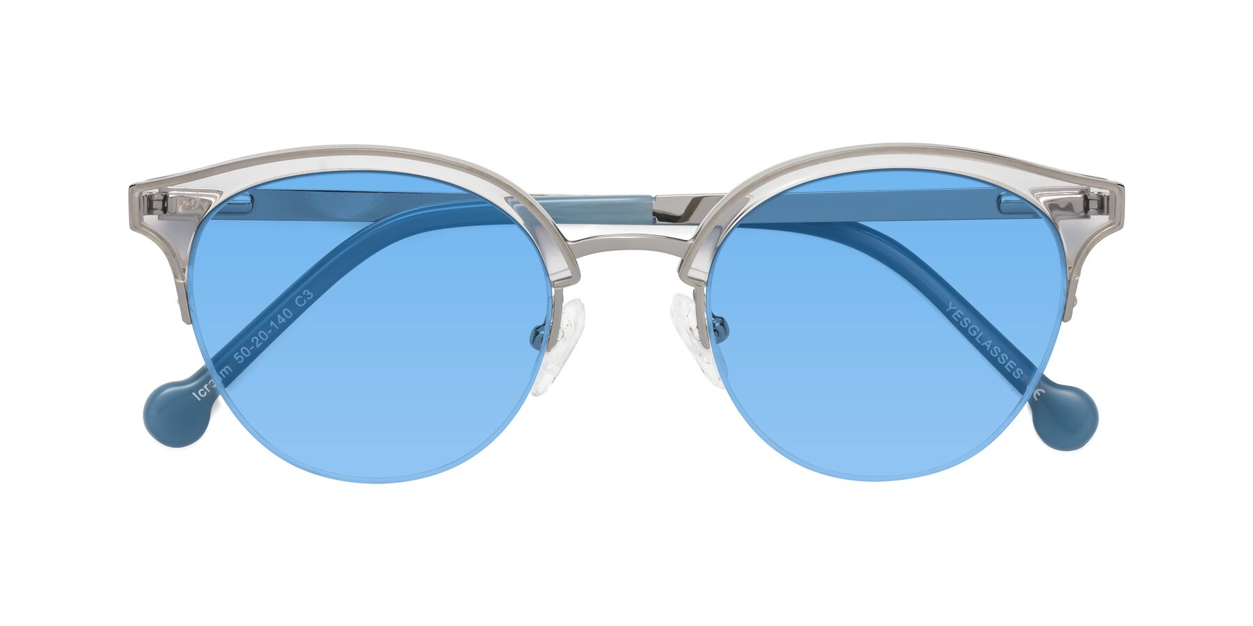 Folded Front of Icream in Clear-Silver with Medium Blue Tinted Lenses