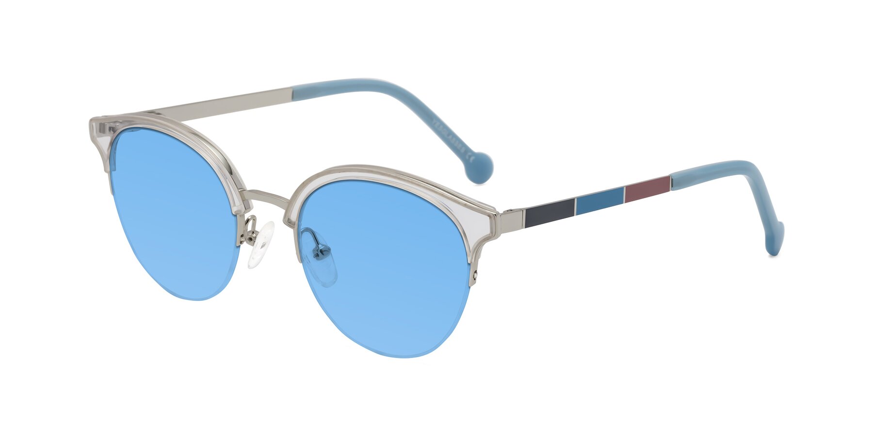 Angle of Icream in Clear-Silver with Medium Blue Tinted Lenses