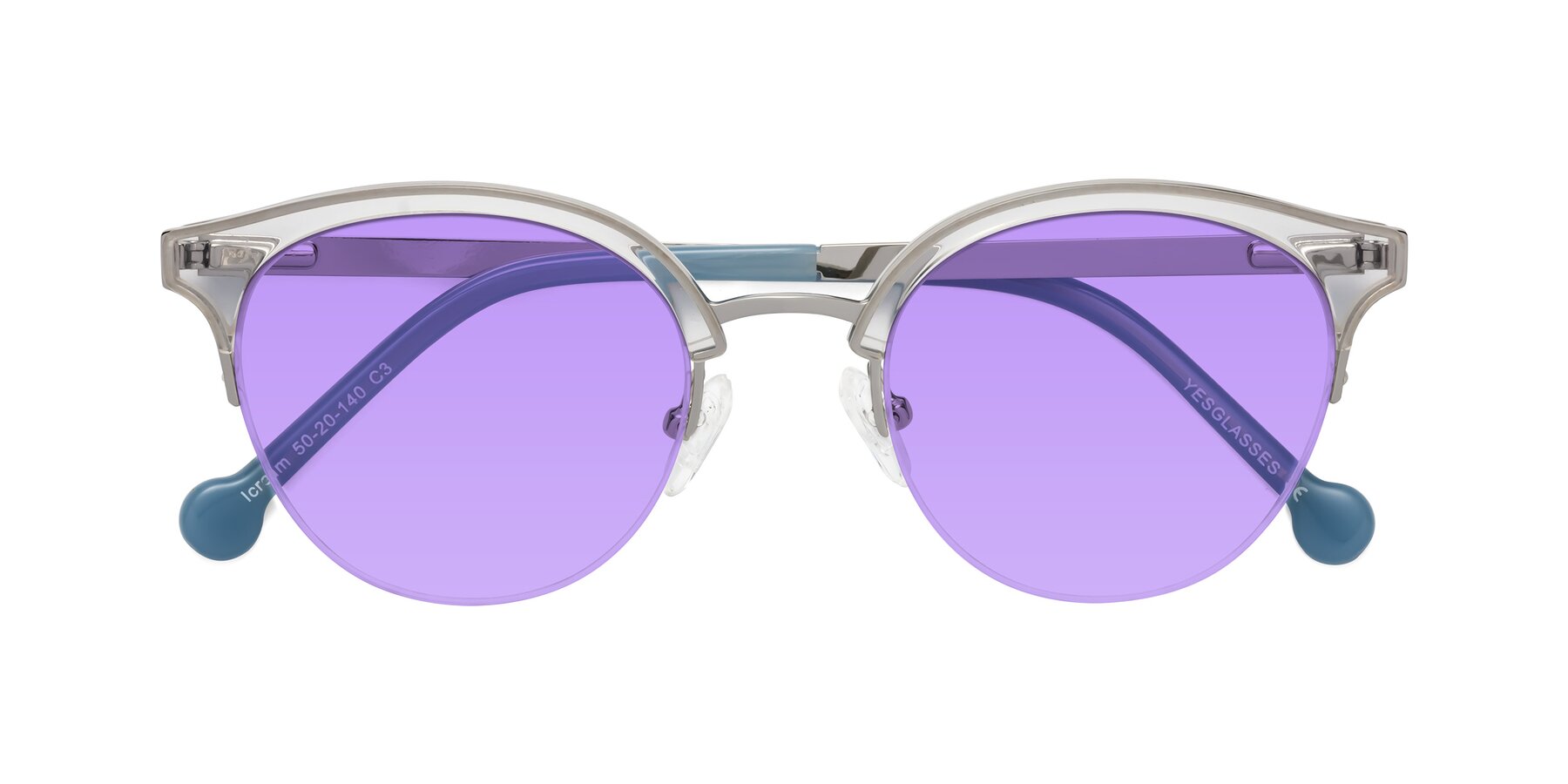 Folded Front of Icream in Clear-Silver with Medium Purple Tinted Lenses