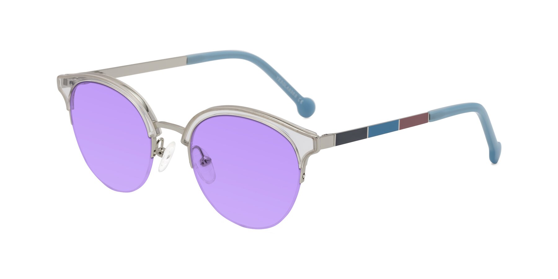 Angle of Icream in Clear-Silver with Medium Purple Tinted Lenses