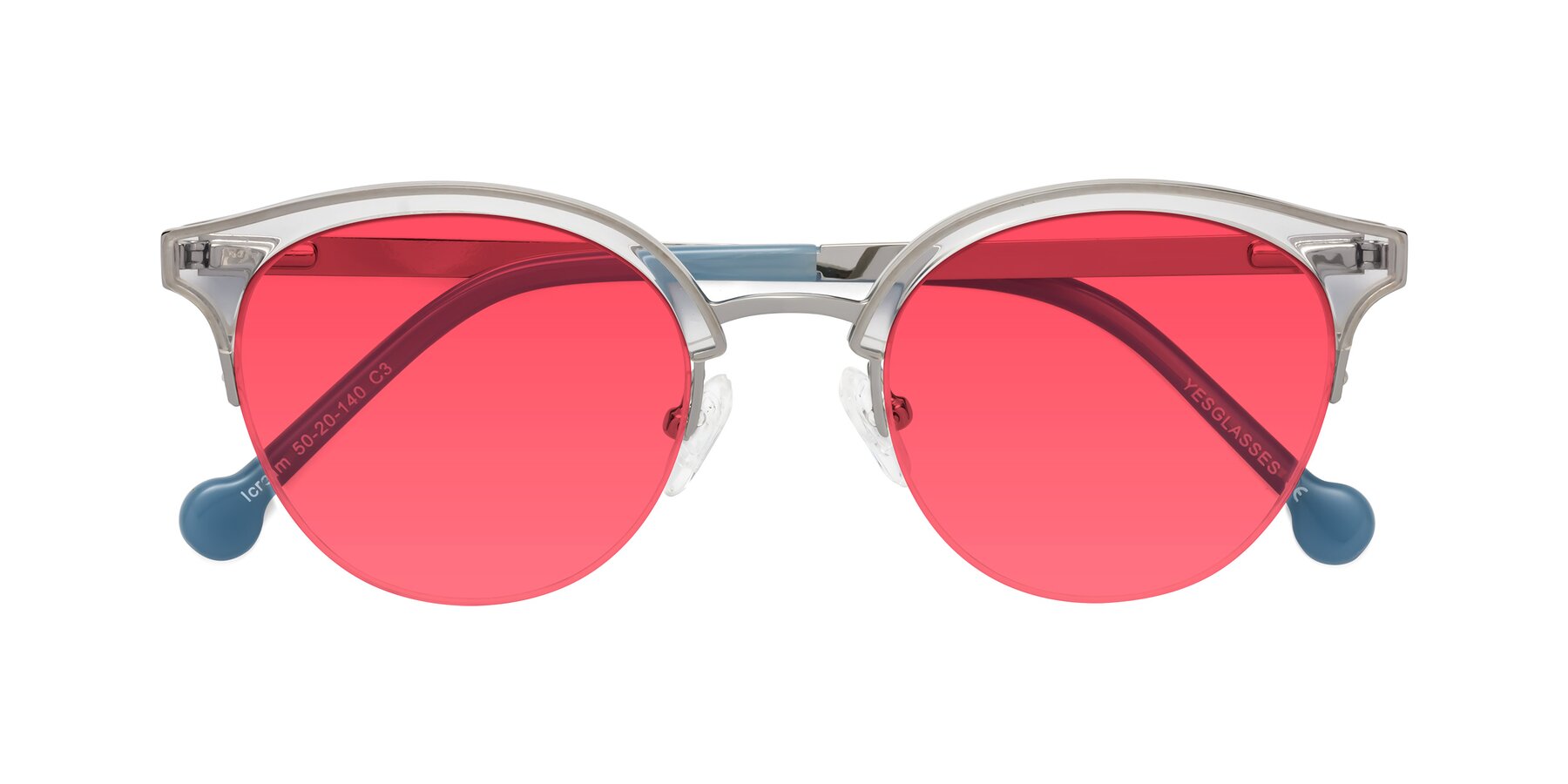 Folded Front of Icream in Clear-Silver with Red Tinted Lenses