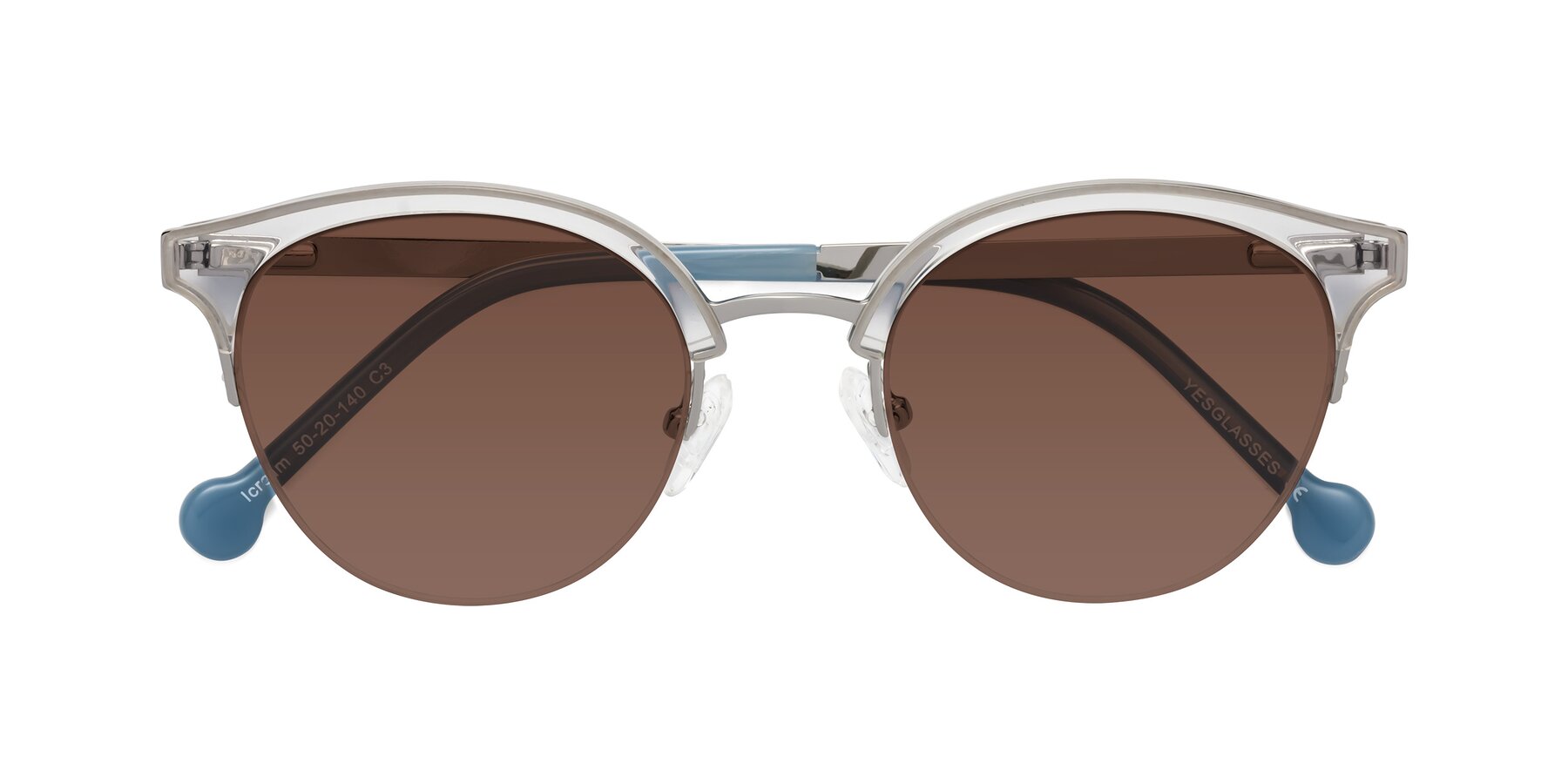 Folded Front of Icream in Clear-Silver with Brown Tinted Lenses