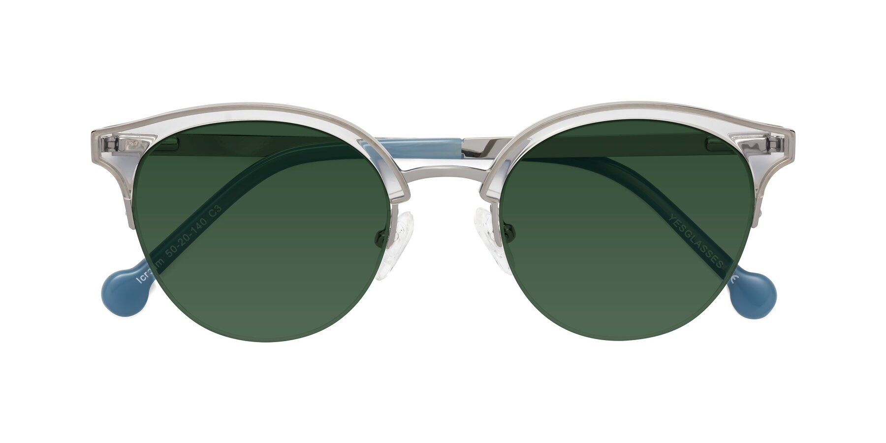 Folded Front of Icream in Clear-Silver with Green Tinted Lenses