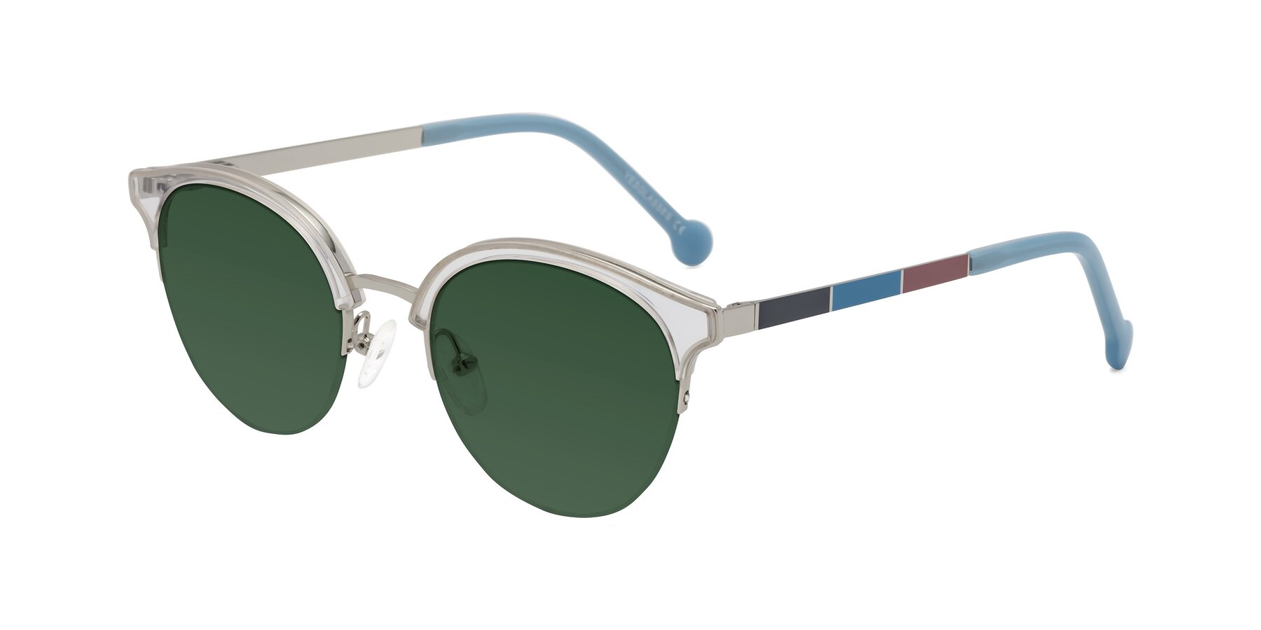 Angle of Icream in Clear-Silver with Green Tinted Lenses