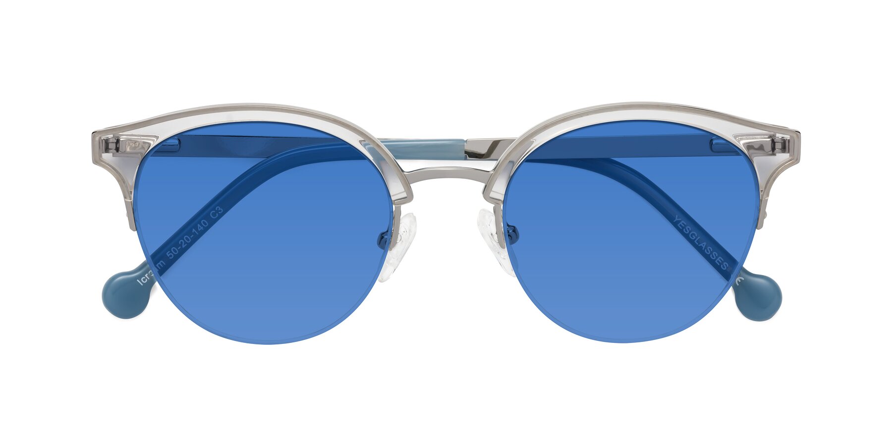 Folded Front of Icream in Clear-Silver with Blue Tinted Lenses