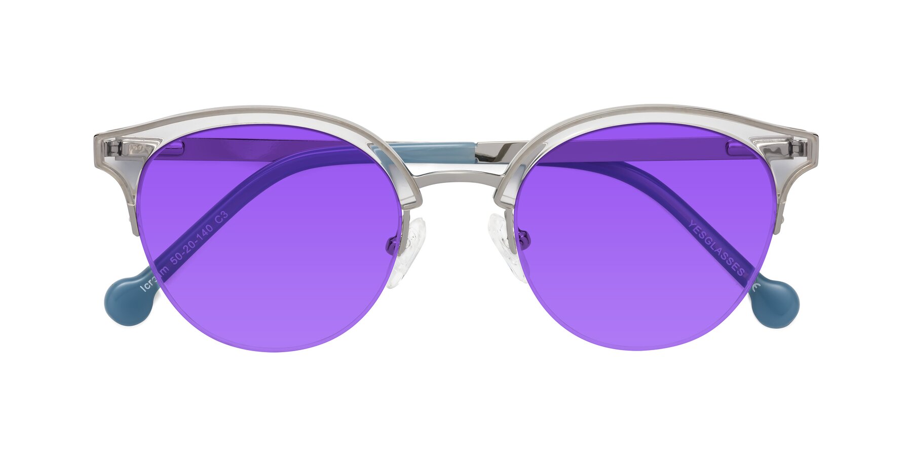 Folded Front of Icream in Clear-Silver with Purple Tinted Lenses