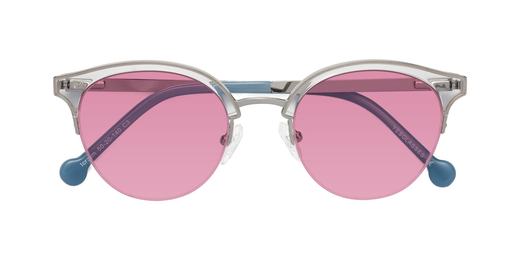 Folded Front of Icream in Clear-Silver with Medium Wine Tinted Lenses