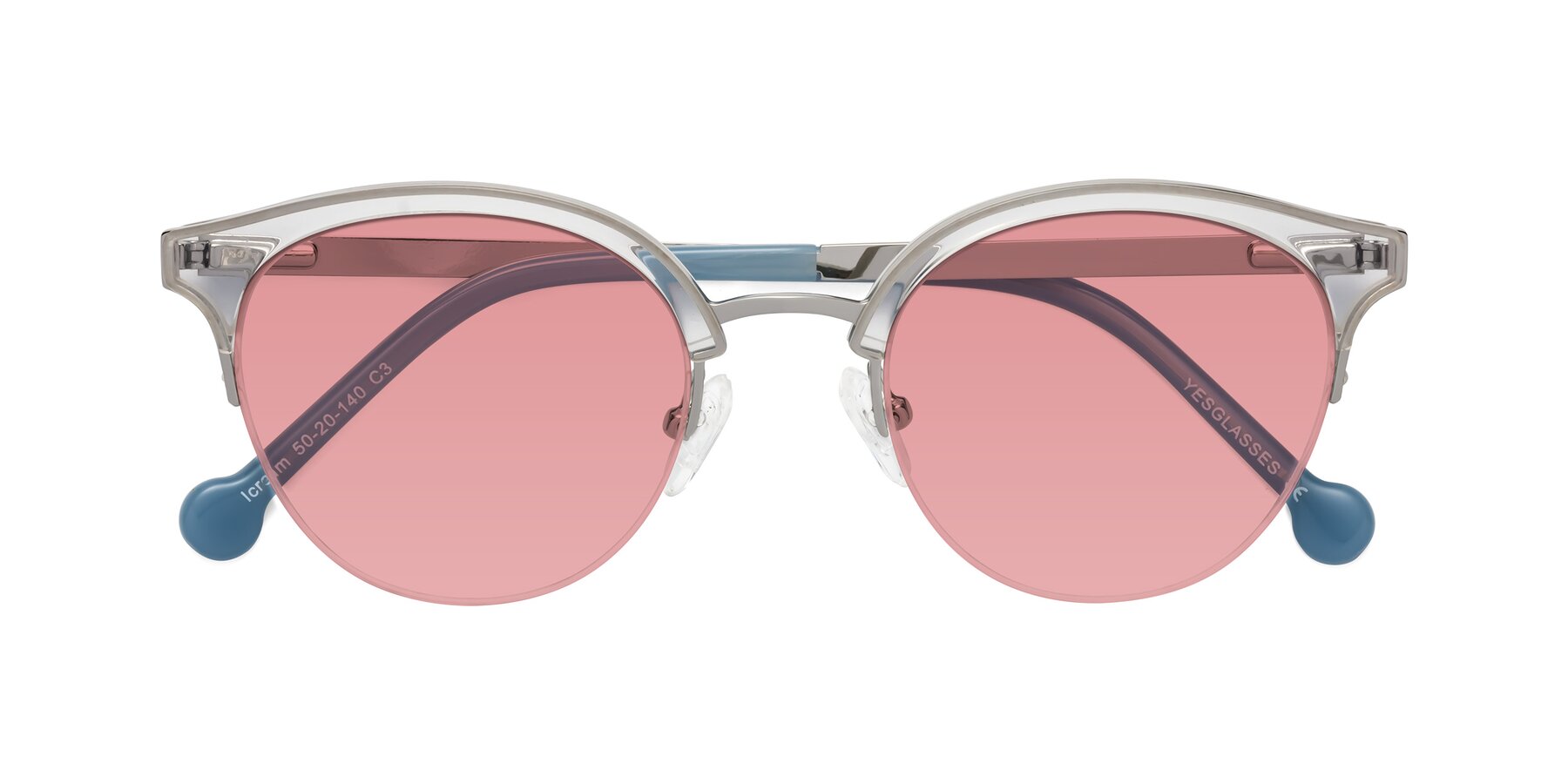 Folded Front of Icream in Clear-Silver with Medium Garnet Tinted Lenses