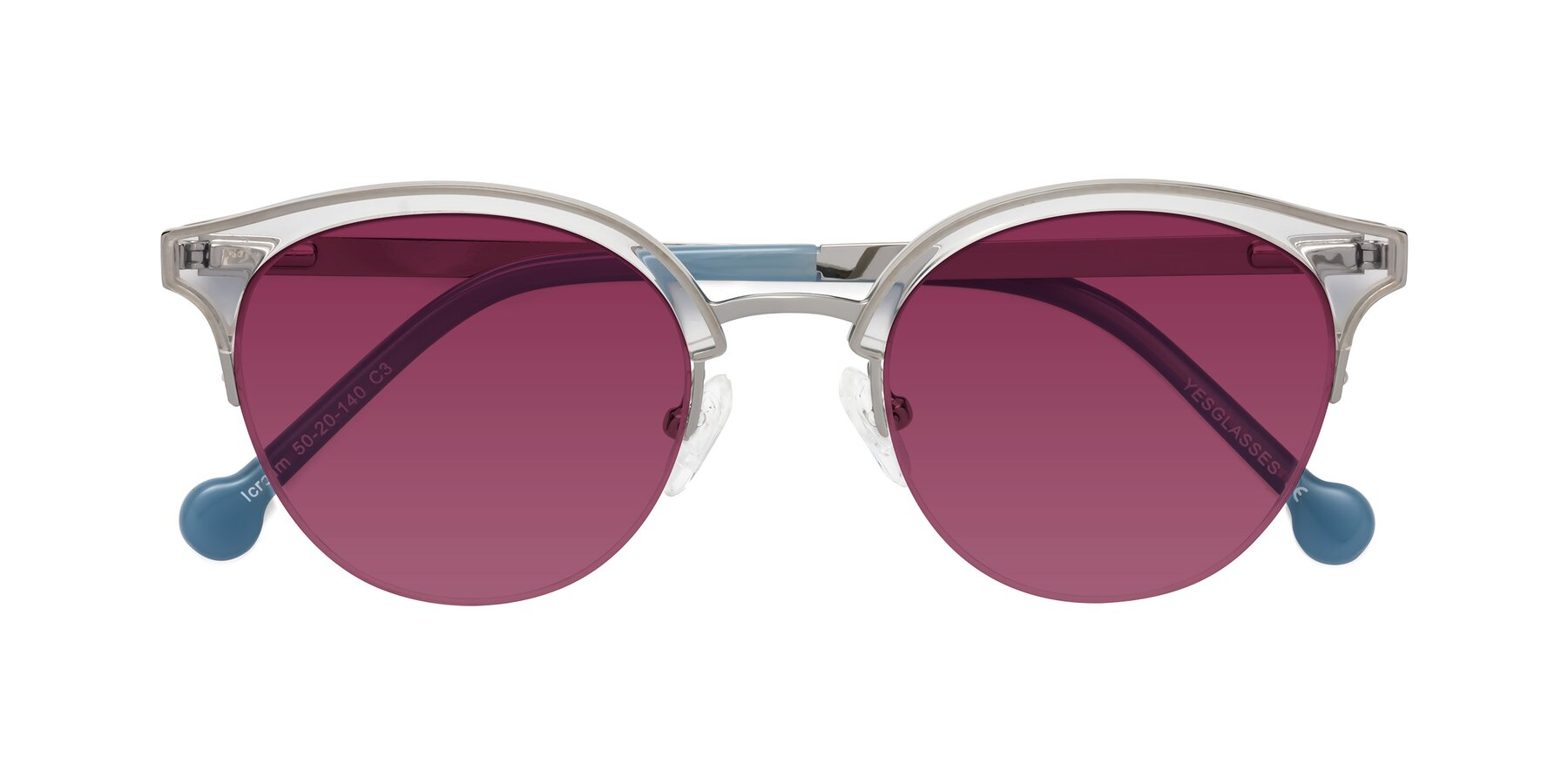 Folded Front of Icream in Clear-Silver with Wine Tinted Lenses