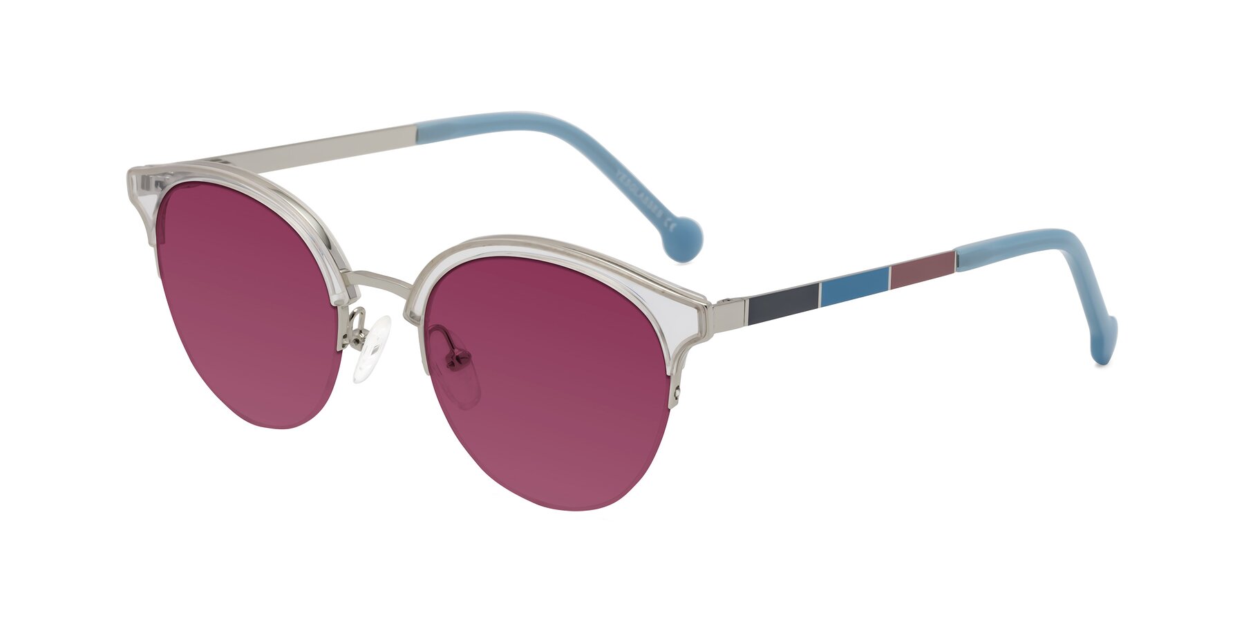 Angle of Icream in Clear-Silver with Wine Tinted Lenses