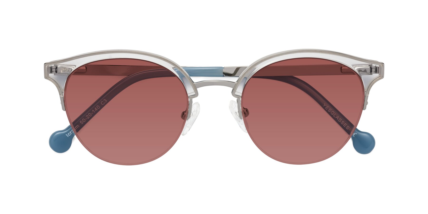 Folded Front of Icream in Clear-Silver with Garnet Tinted Lenses