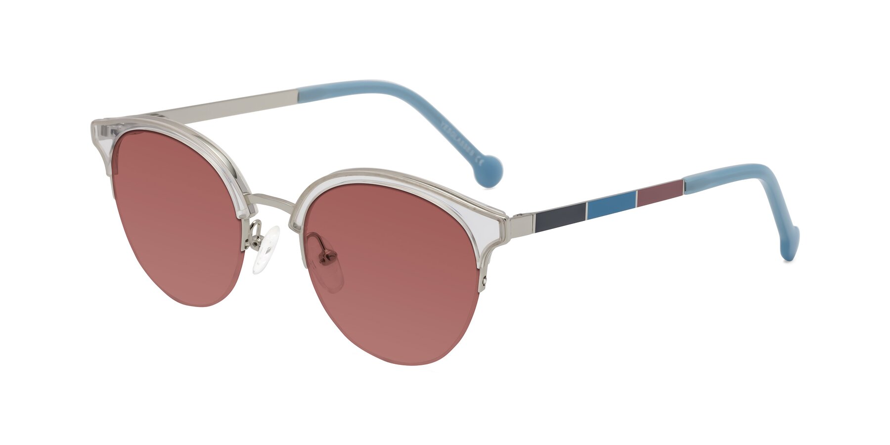 Angle of Icream in Clear-Silver with Garnet Tinted Lenses