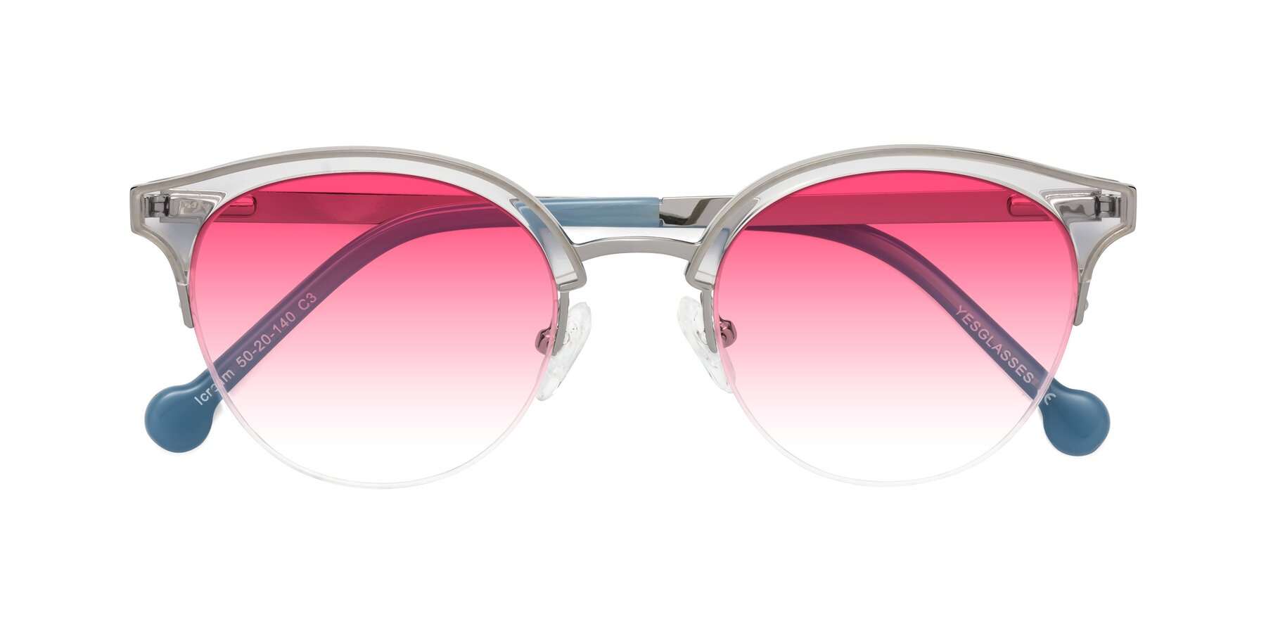 Folded Front of Icream in Clear-Silver with Pink Gradient Lenses